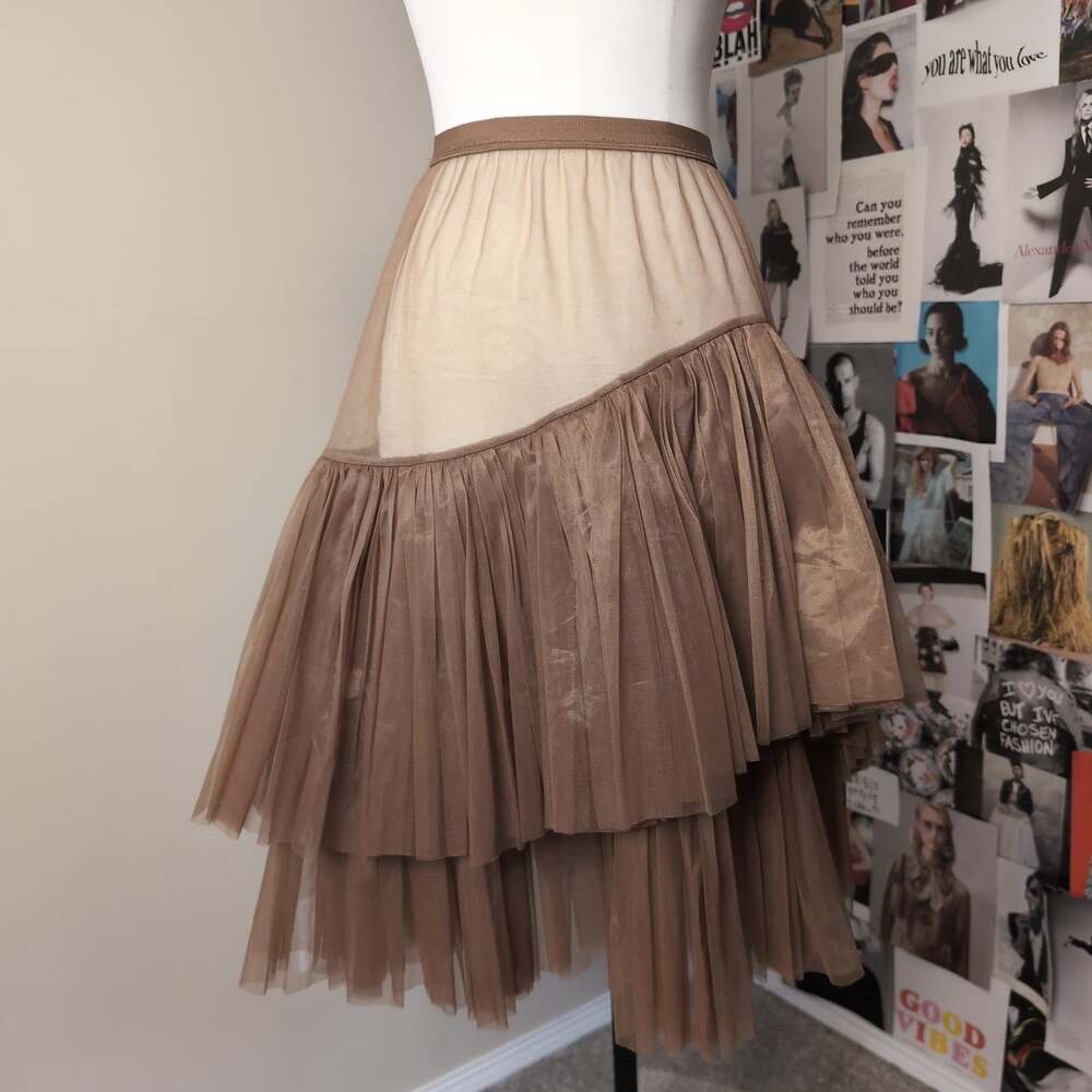 Layered Tulle Asymmetrical Ruffle Deadstock Midi Skirt